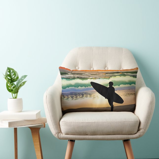 Coussin Rectangle Guy sur la plage avec coucher de soleil sur le Sur (Chaise)