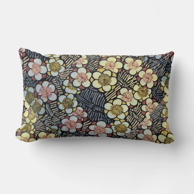 COUSSIN RECTANGLE HAIKU/ BLACK BLANC ROSE JAUNE FLEURS DE PRINTEMPS  (Recto)