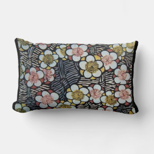 COUSSIN RECTANGLE HAIKU/ FLEURS DE PRINTEMPS JAUNE ROSE BLANC NOIR