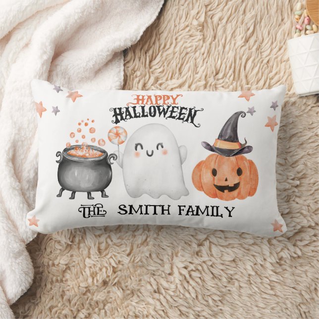 Coussin Rectangle Halloween avec un joli fantôme et un Citrouille (Couverture)