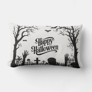 Coussin Rectangle Halloween éffrayant noir et blanc