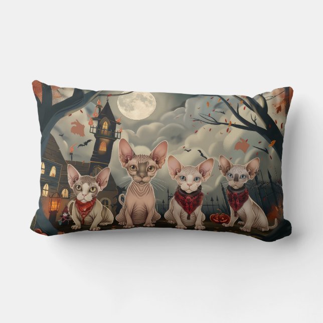Coussin Rectangle Halloween sphynx chats Éffrayant (Verso)