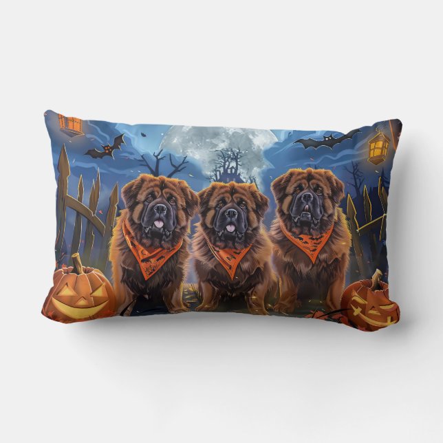 Coussin Rectangle Halloween Tibétain Mastiff Éffrayant (Verso)