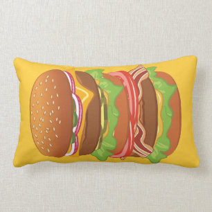 Coussin Rectangle Hamburger double avec fromage et bacon