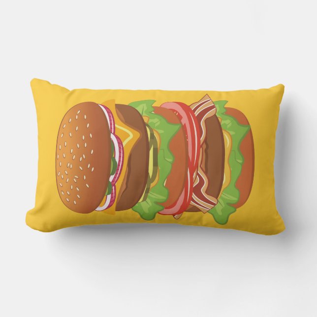 Coussin Rectangle Hamburger double avec fromage et bacon (Recto)