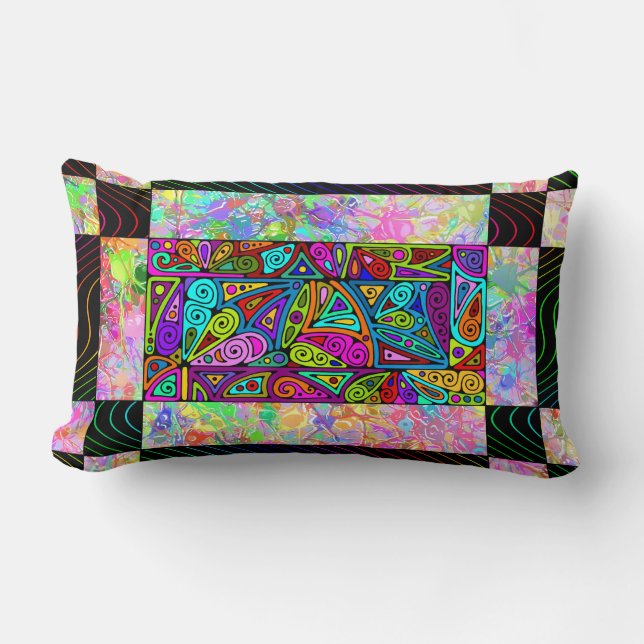 Coussin Rectangle Hand and Digitally Painted Pattern art 1 (Recto)