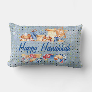 Coussin Rectangle Hanoukka Chanukah Menorah Motif d'aquarelle bleu