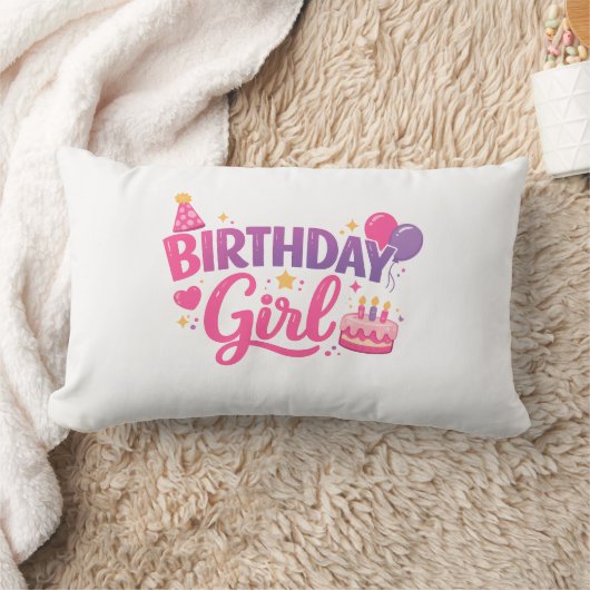 Coussin Rectangle Happy Birthday Girl Pillow Cute Party (Couverture)