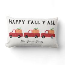 Happy Fall Y'all Red Truck Citrouille Lumbar Couss