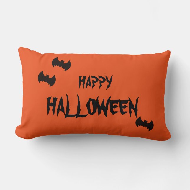 Coussin Rectangle Happy Halloween effrayant Chat Orange Throw (Recto)