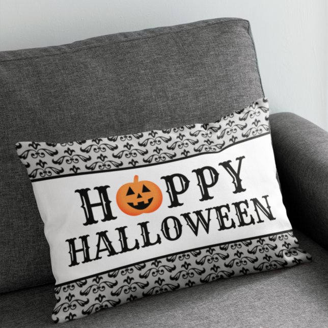 Coussin Rectangle Happy Halloween Orange et la typographie noire (Créateur téléchargé)