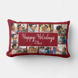 Coussin Rectangle Happy Holidays 10 Photo Collage Bourgogne Rouge