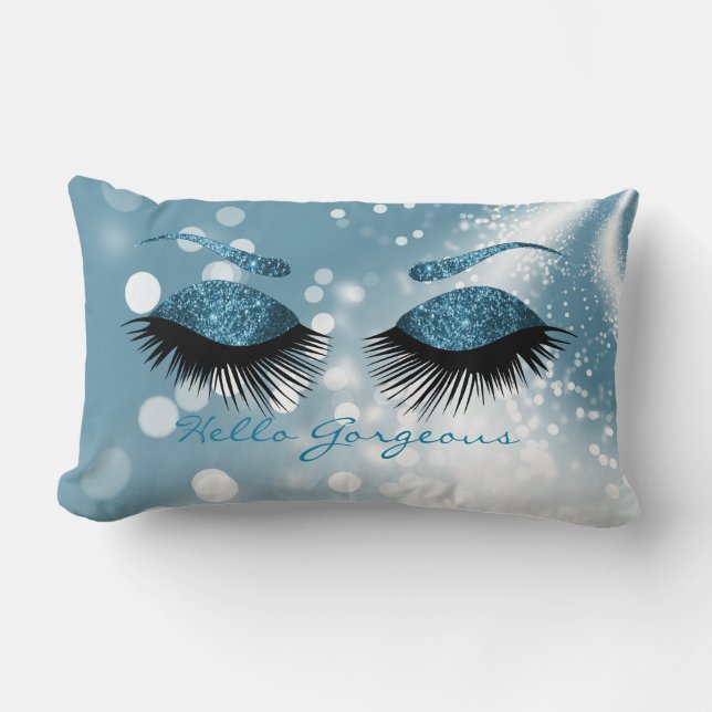 Coussin Rectangle Hello Gorgeous - Blue Eyelash et Brows (Recto)
