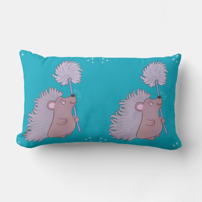 Coussin Rectangle Hérisson au Pissenlit | Douce Nature de l'Art Popu (Recto)