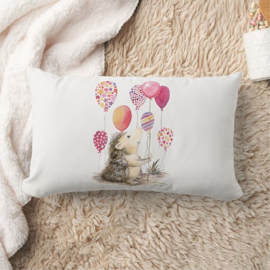 Coussin Rectangle Hérisson avec ballons roses (Couverture)