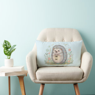 Coussin Rectangle Hérisson mignon avec lanterne