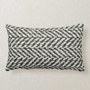 Coussin Rectangle Herringbone Tweed Russe Black & White Knit Imprime