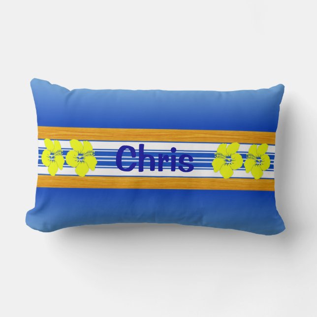 Coussin Rectangle Hibiscus d'Hawaii Surf bleu (Recto)