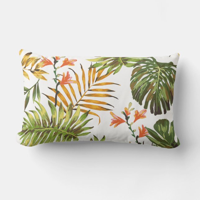 Coussin Rectangle Hibiscus Tropical Fleurs Jeu Décoratif (Recto)