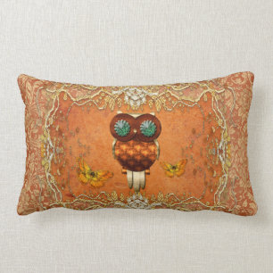 Coussin Rectangle Hibou mignon de steampunk sur l'arrière - plan