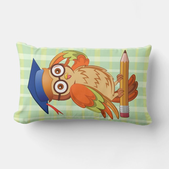 Coussin Rectangle Hibou nerd mignon sur un crayon (Recto)