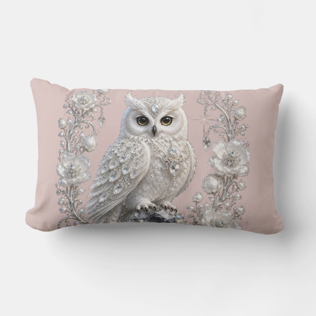 Coussin Rectangle Hibou Perle de Cristal Blanc (Recto)