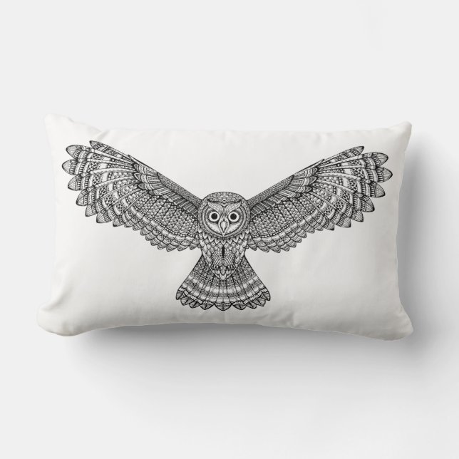 Coussin Rectangle Hibou Zendoodle de vol (Recto)