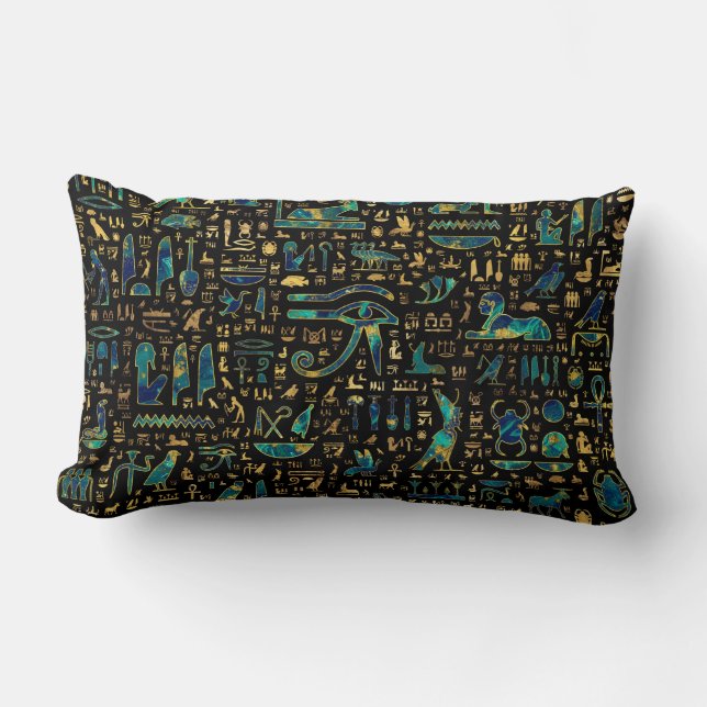 Coussin Rectangle Hiéroglyphes égyptiens anciens Marbre et or (Recto)