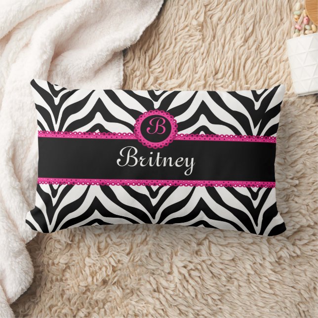 Coussin Rectangle Hip Zebra Imprimer et Monogramme dentelle (Couverture)