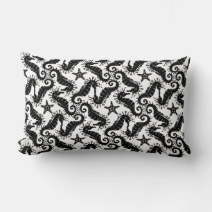 Coussin Rectangle Hippocampe et étoile de mer - Motif noir et blanc