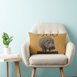 Coussin Rectangle Hippopotame vintage hippo zoo poster wpa