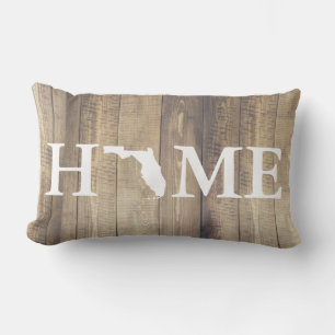 Coussin Rectangle Home State Florida Rustic Wood Nom de famille