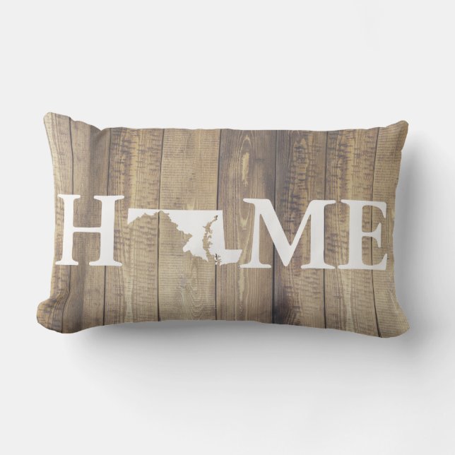 Coussin Rectangle Home State Maryland Rustic Wood Planks Nom de fami (Recto)