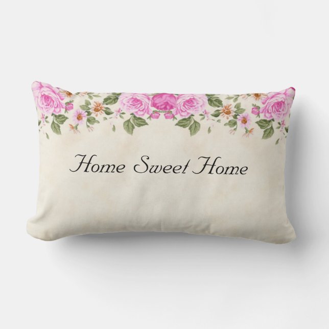 Coussin Rectangle Home Sweet Home & Belles Fleurs Roses  Jeté Pi (Recto)