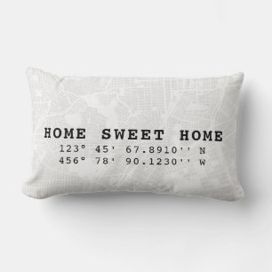 Coussin Rectangle Home Sweet Home  Mapper et coordonnées personnali