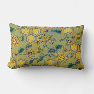 Coussin Rectangle HONEY BEES, BEEHIVES, FLEURS DE PRINTEMPS Jaune Ve