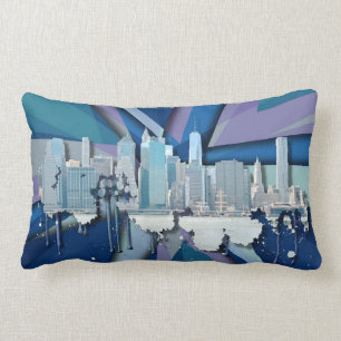 Coussin Rectangle Horizon 3D bleu de New York City