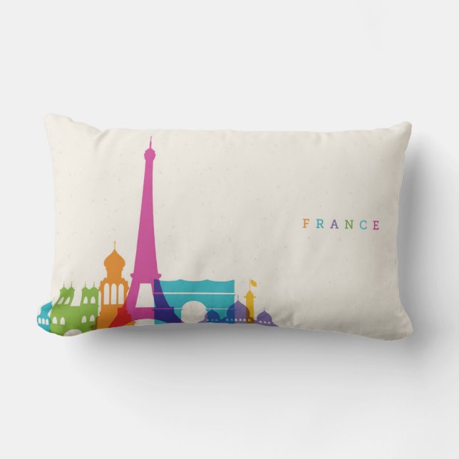 Coussin Rectangle Horizon au néon de la France (Recto)