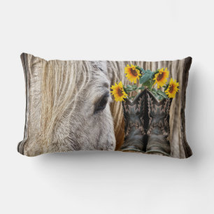 Coussin Rectangle Horse Cowboy Boots Sunflowers Barque