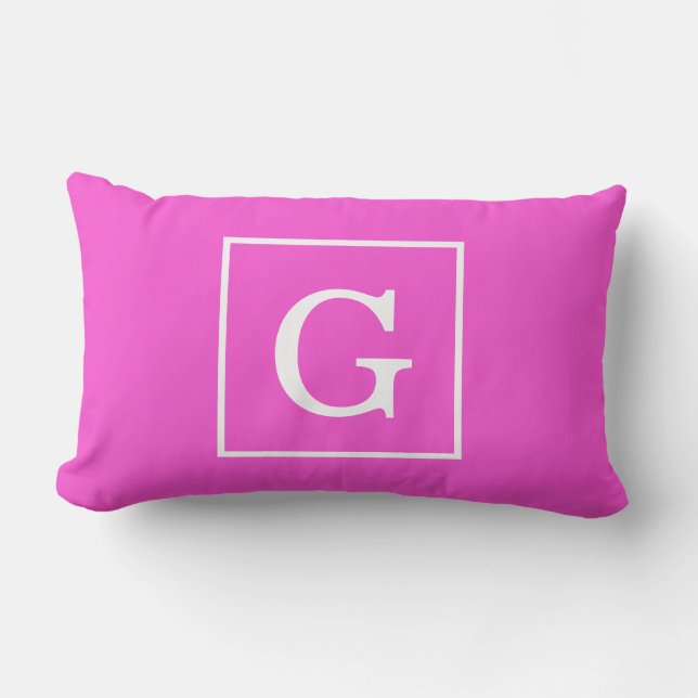 Coussin Rectangle Hot Pink White Framed Initial Monogram (Recto)