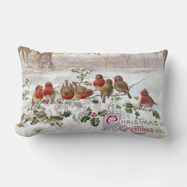 Coussin Rectangle Huit merles anglais sur Noël de cru de houx (Recto)