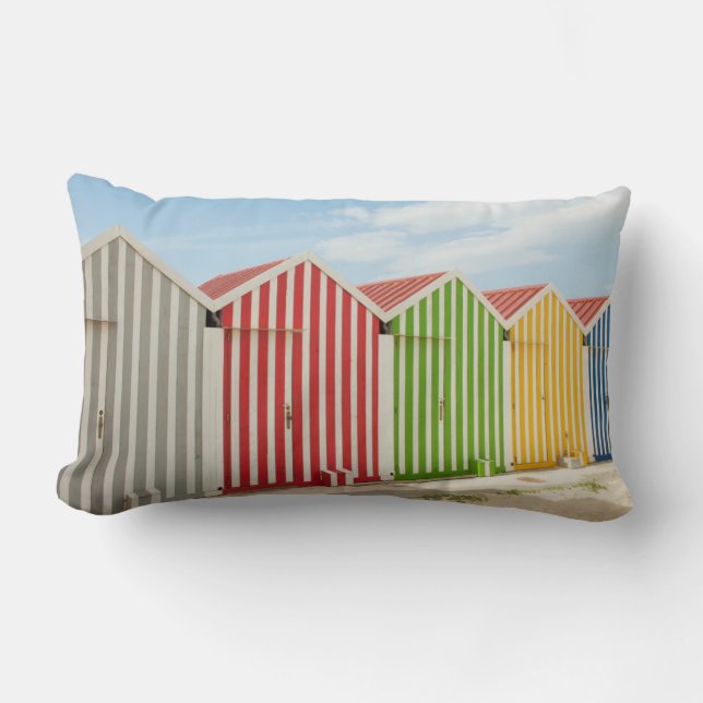 Coussin Rectangle Huttes colorées sur la plage (Recto)