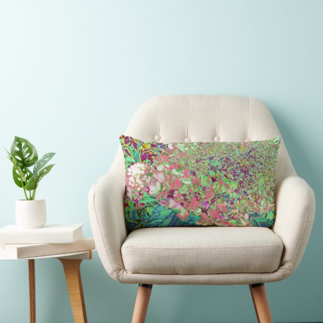 Coussin Rectangle Hydrangea Limelight Élégant Corail et Chartreuse (Chaise)