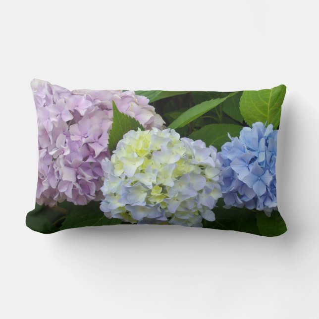 Coussin Rectangle Hydrangeas élégants violets bleus roses floraux (Recto)