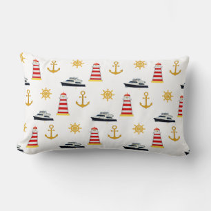 Coussin Rectangle Icônes Nautiques Élégantes sur Fond Blanc