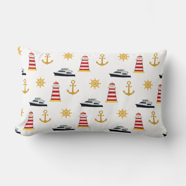 Coussin Rectangle Icônes Nautiques Élégantes sur Fond Blanc (Recto)