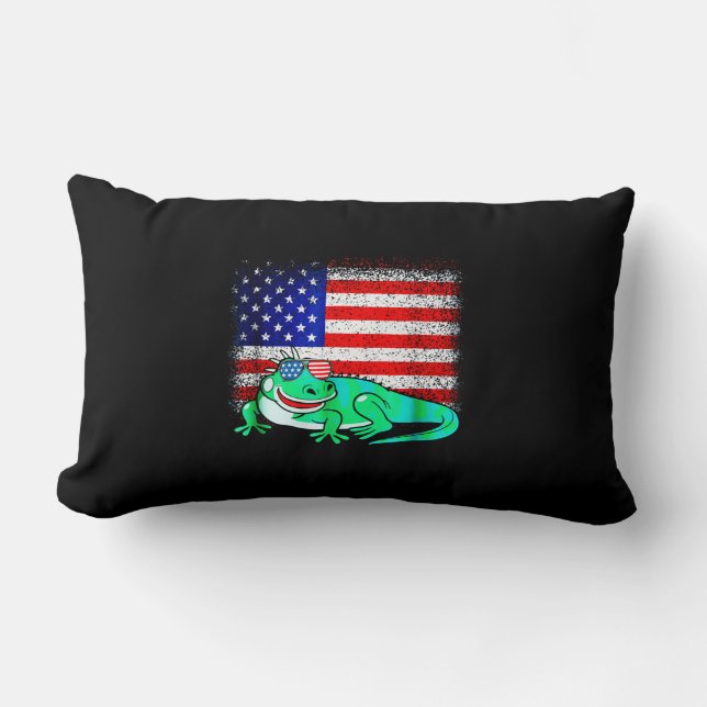 Coussin Rectangle Iguana avec drapeau américain (Recto)