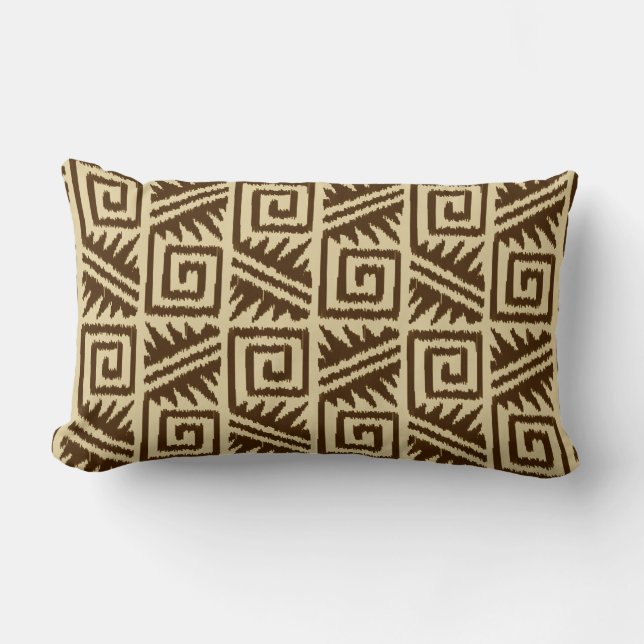 Coussin Rectangle Ikat Aztec Tribal - Brown foncé et Tan (Recto)