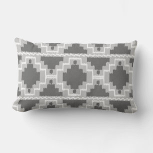 Coussin Rectangle Ikat Aztec Tribal - gris foncé et clair / gris