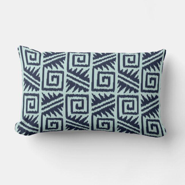 Coussin Rectangle Ikat Aztec Tribal - Indigo et Bleu Clair (Recto)